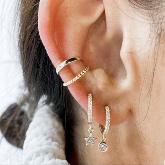 new! pave cz charm huggie gold earrings - Picture 3 of 9